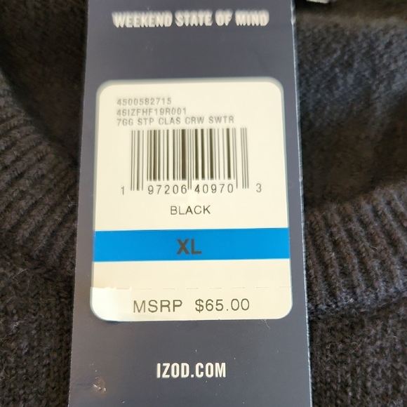 Izod Men's Soft Black Sweater with Beige Stripes Size XL - Picture 6 of 7